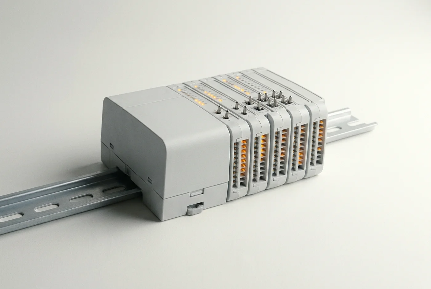 Modulaire DIN-rail regelaar met aangeklikte I/O-modules